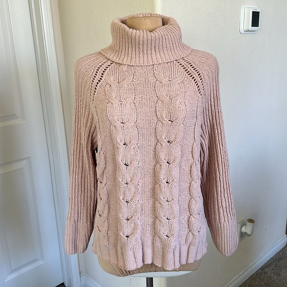 Love Tree Sweaters - NWT Cozy Chenille Cable Knit Turtleneck Blush Sweater size Small